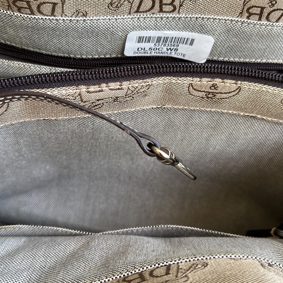 Y2K Dooney & Bourke DB Logo Double Handle Tote Brown Fabric Leather Accents - Picture 14 of 16